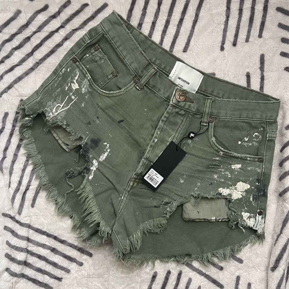 One Teaspoon Bandits Green Denim Shorts Distressed from Revolve size medium 28